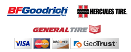 We offer tires from BFGoodrich, Hercules Tires, and General Tires. We accept Visa, MasterCard, and Discover.