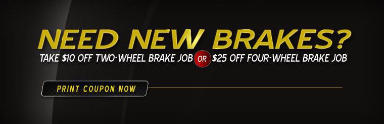 If you need new brakes, check out Discount Mike's Tire & Automotive and take $10 off a two-wheel brake job or $25 off a four-wheel brake job.