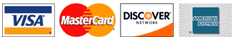 We accept the following forms of payment: Visa, MasterCard, Discover, and American Express.