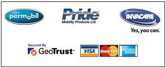 We provide products from Permobil, Pride Mobility, and Invacare. We accept Visa, MasterCard, and American Express.