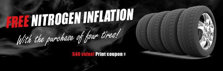 Get free nitrogen inflation with the purchase of four tires! Click here for coupon.