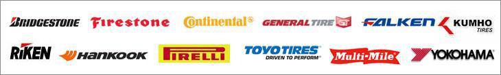 We carry brands such as Bridgestone, Firestone, Continental, General Tire, Falken, Kumho, Riken, Hankook, Pirelli, Toyo tires, Multi-Mile, and Yokohama.