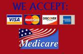 We accept Visa, MasterCard, Discover, and American Express. We also accept Medicare.