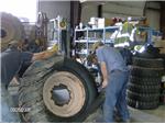 Changing out a foam filled tire.