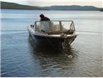 Transporting the boat trailer on Lake Athabasca