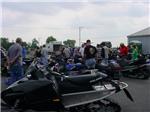 Crowds in the parking lot.